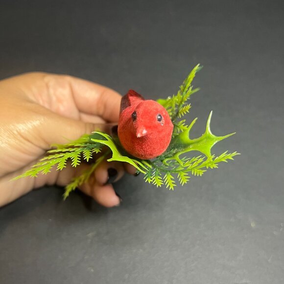 Vintage 1980s Lot of 3 Flocked & Plastic Red Cardinal Bird Christmas Ornaments - Picture 5 of 8